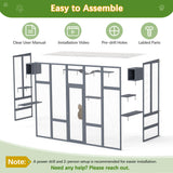 Catio Outdoor Cat Enclosure Window, 104" L Large Wooden Outdoor Cat House Cage Condo Playpen for Multiple Cats, Weatherpoof Cover for Indoor Cats, Grey COZIVVOVV