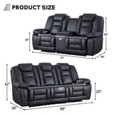 EBELLO Manual Recliner Sofa Set, Faux Leather Reclining Living Room Furniture Set, Included Single Chair and 3 Seat Manual Recliner Sofa, Black(Loveseat+Sofa) EBELLO