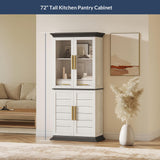 BELLEZE 72" Tall Kitchen Pantry, Large Storage Cabinet with Doors and Shelves, 2 Built-in Drawers, Freestanding Hutch Cabinet with Storage for Kitchen,Dining Room and Living Room (White) BELLEZE