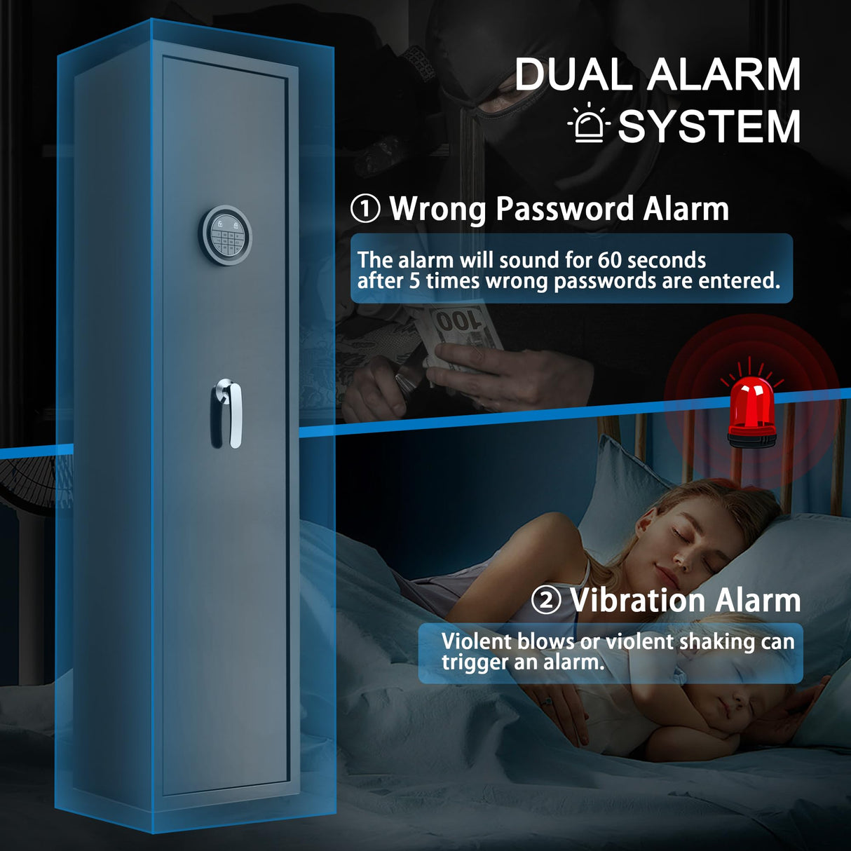Emasme 5 Gun Safes for Home Rifle and Pistols, Rifle Gun Safe with a Storage Box, Shotgun Safe Without Assembly Required Gun Safe Quick Access, Gun Cabinet with Removable Shelf, Dual Alarm System Emasme