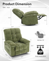 Oversized Swivel Rocker Recliner Chair for Adult,360°Swivel Rock Recliner,Extra Wide Manual Recliners,Chenille Upholstery Overstuffed Soft Rocking Sofa Chair,Green OUTGOODS