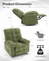 Oversized Swivel Rocker Recliner Chair for Adult, 360° Swivel Rock Recliner, Extra Wide Manual Recliners, Chenille Upholstery Overstuffed Soft Rocking Sofa Chair,Green LIZHOUMIL