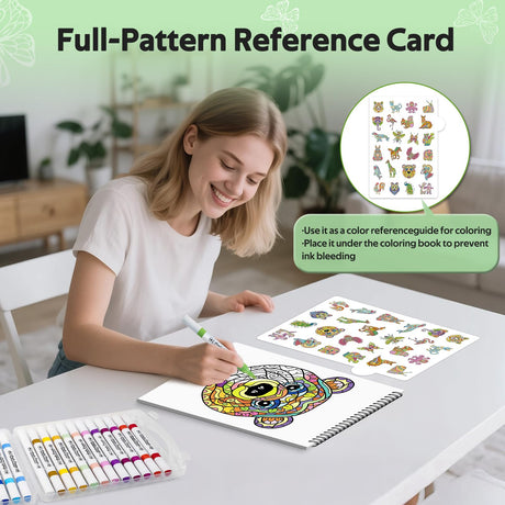 Adult Coloring Book Set,24 Colors Markers with Spiral Bound Adult Coloring Book for Women to Relaxation,Mindfulness and Anxiety Relief(Animal) O2AiYus