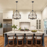 Farmhouse Chandelier for Dining Room 4-Light Rustic Chandeliers Imitation Wood Grain Pendant Light Fixture Modern Industrial Chandelier for Kitchen Island Entryway Foyer Bedroom Hallway，E26 Metal TCWGAUI