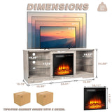 LEMBERI 58 Inches Fireplace TV Stand for TVs up to 65 Inches Console with 18'' Electric Fireplace & Remote, Wooden Modern Entertainment Center for Living Room with LED Light Glass Shelves (Grey) LEMBERI