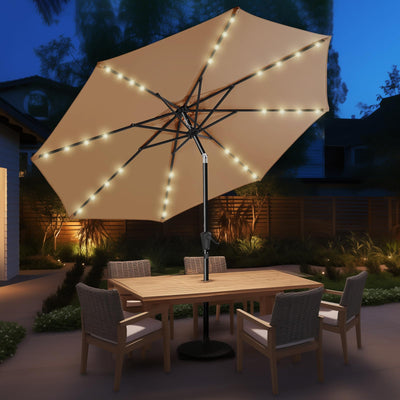 HOMSHADE 10ft Solar Patio Umbrella - Solar Lights LED Lighted Outdoor Market Table Umbrella, UPF50+ UV Protection with Push Button Tilt, Crank for Pool Deck and Garden (Beige)
