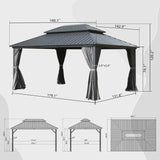 Domi 12’ x 16’ Hardtop Gazebo, Outdoor Aluminum Frame Canopy with Galvanized Steel Double Roof, Outdoor Permanent Metal Pavilion with Curtains and Netting for Patio, Backyard and Lawn, Grey domi outdoor living
