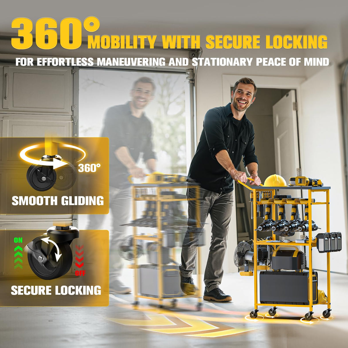 Ferreteriai Power Tool Organizer, Rolling Carts with Wheels, Screw Driver and Drill Organizer with Battery Holder, Tool Organizers and Storage for Garage, Workshop, DIY Use Ferreteriai