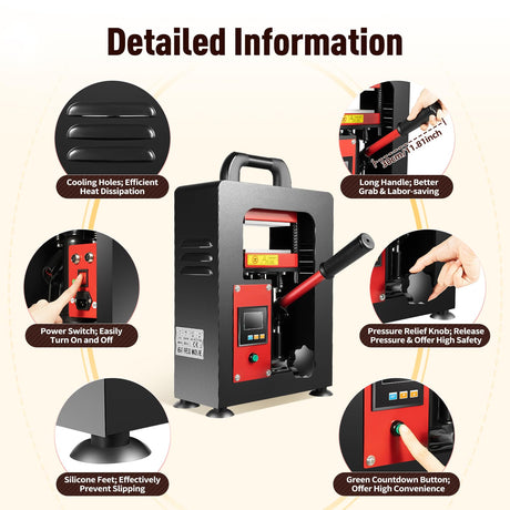 Dodoam 5 Ton Hydraulic Heat Press Machine,110V 900W Dual Plates Heating Presser 2.4 * 4.7 Inch Heat Press Plates Digital Display,with Digital Timer,for PU Pressing Oil Printing Textiles Dodoam