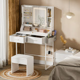 Uiithokyia White Vanity Desk, Makeup Vanity Table with Mirror LED Lights, Vanitys for Jewelry Organizer, 2 Storage Drawers, and Side Pockets Hair Tools Storage, Bedroom Vanity Table for Women, Girls Uiithokyia
