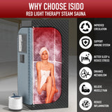 ISIDO Portable Infrared Steam Sauna with 660nm Red Light Therapy Lamp & 3.0L 1400W Steamer, Remote Control - Sauna Tent Sauna Box for Body Recovery & Skin Care Pain Relief - Personal Sauna for Home ISIDO