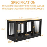 DAWNSPACES Extra Large Dog Crate Furniture, 55" Indoor Heavy Duty Dog Kennel House with Sliding Doors, Furniture Style Dog Crate Table Side End Table TV Stand for XL Large Medium Breed Dogs, Black DAWNSPACES