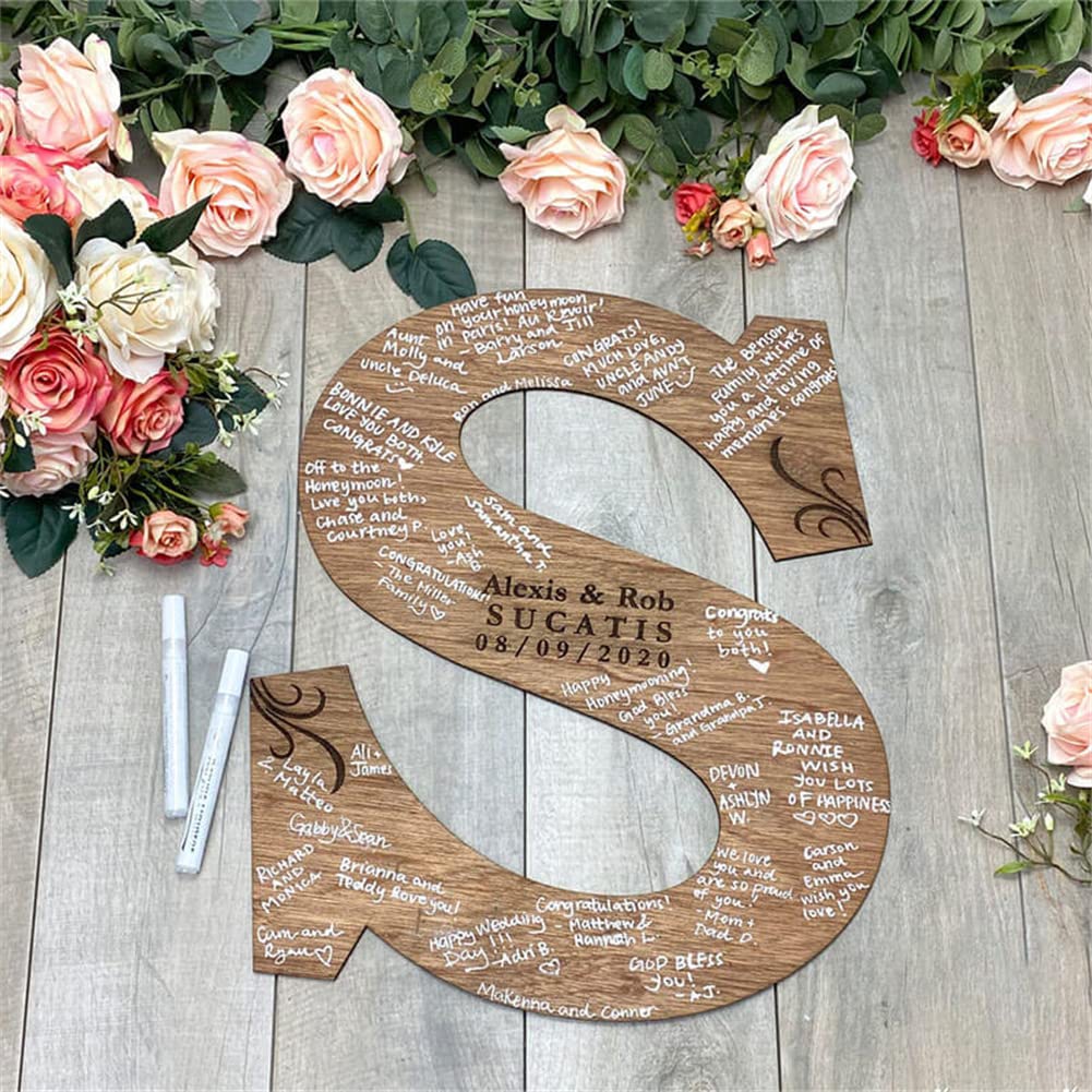 SSRUI Personalized Alternative Wedding Guest Book, First Letters of The Men/Women, Rustic Wedding Decor Guest Book Sign Fall Wedding Guest Book for - WoodArtSupply