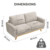 Vesgantti 68" Loveseat Sofa Light Grey, Comfy Corduroy Couch with Spring Cushion and Solid Wood, Modern Deep Seat for Bedroom, Living Room, Office Vesgantti