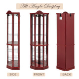 Eyisean Lighted Corner Curio Cabinet with Tempered Glass Doors and Shelves, 72" H Glass Display Cabinet with Curved Top Carving, Light Bulb Included, Rack for Liquor Storage and Living Room (Cherry) Eyisean