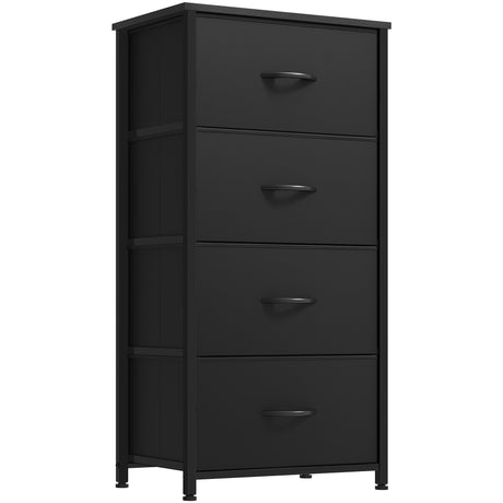 YITAHOME Storage Tower with 4 Drawers - Black Fabric Dresser, Organizer Unit for Bedroom, Living Room, Closets - Sturdy Steel Frame, Easy Pull Fabric Bins & Wooden Top YITAHOME