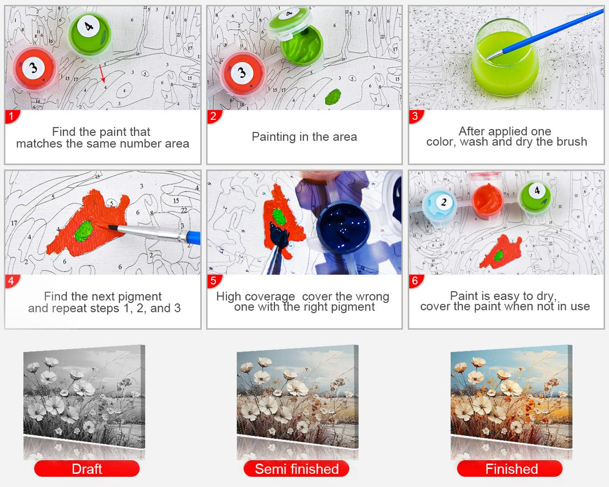 TUMOVO Daisies Paint by Numbers Adult Daisies on The Indian Summer Field Paint by Number Kits Impressionism Oil Painting with Brushes and Pigment for Home Decoration, 16 x20 Inch TUMOVO