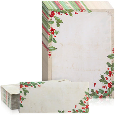 Weekgrat 80 Sets Christmas Stationery Paper with Envelopes 8.5 x 11 Inch Christmas Holiday Paper Envelopes for Holiday Events Notes Invitation Office(Falling Holly)
