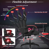 Gaming Chair with Speakers and LED Lights Ergonomic Computer Chair with Massage and Footrest Reclining Video Game Chair for Adults with Adjustable Lumbar Support Red and Black VANSPACE