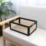 SHCMSADO Wooden Frame Storage Basket, Decorative Organizer Crates Box with Built-in Handle,Natural Wire Wood Nesting Drawer Storage for Kitchen, Bathroom and Office Desktop-(15" Lx11 Wx6.3 H-Black) SHCMSADO
