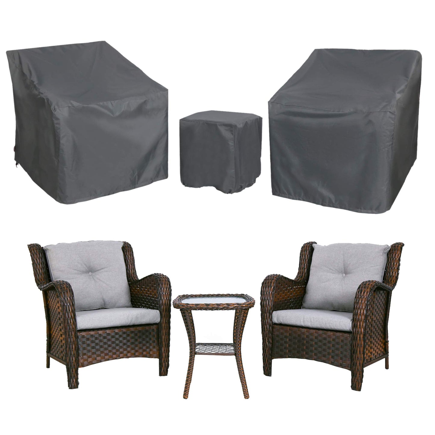 Baner Garden B15 3-Piece Outdoor Veranda Patio Garden Furniture Cover Set with 600D Durable and Water Resistant Fabric… - WoodArtSupply