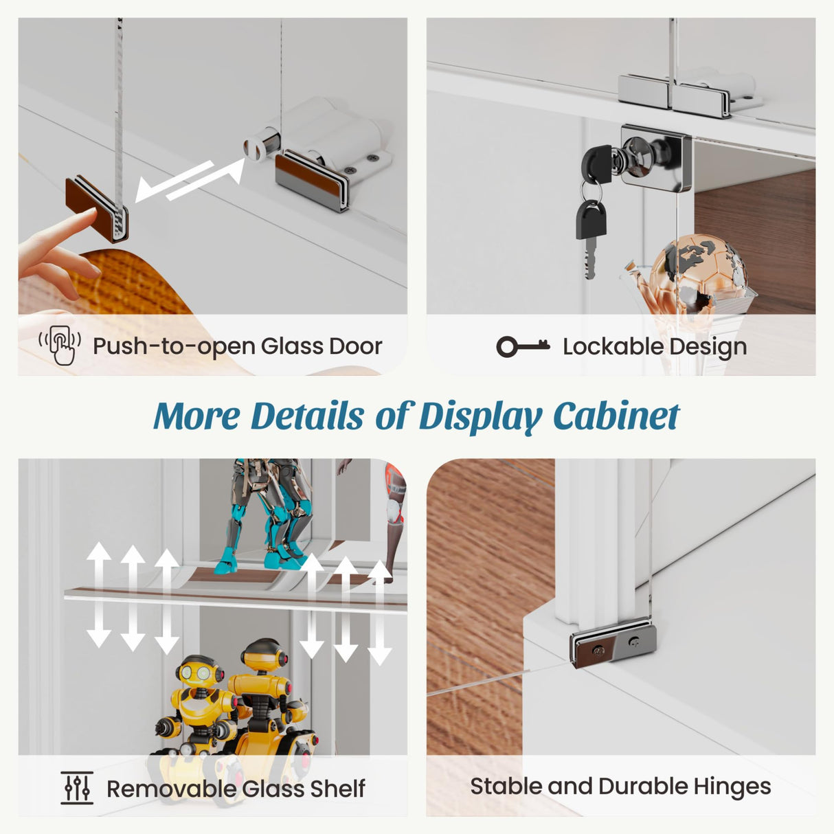 HWB 71" Glass Door Curio Cabinet with RGB LED Lights (White) HWB