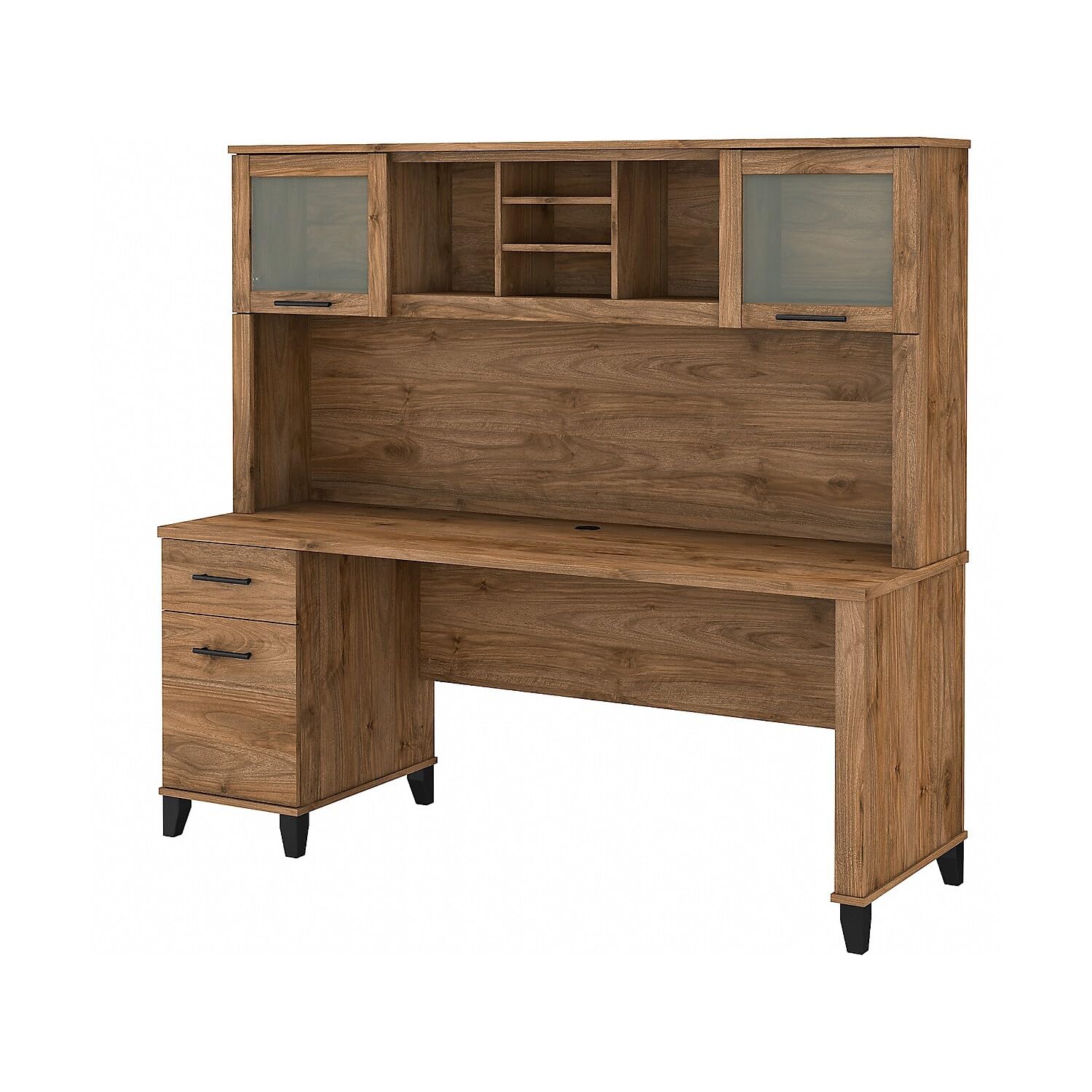 Bush Business Furniture Somerset Office Desk with Drawers and Hutch, 72W, Fresh Walnut - WoodArtSupply