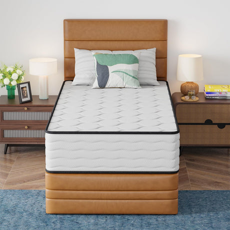 PayLessHere 12 Inch Innerspring Mattress in a Box with Bamboo Charcoal Gel Memory Foam Fiberglass Free CertiPUR-US Certified Medium Firm Spring Mattress Pressure Relief,Twin PayLessHere