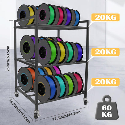 3D Printer Filament Storage Rack, 360°Rolling Filament Spool Holders Racks with Wheels, Heavy Duty Metal Shelf for PLA/ABS/TPU,Filaments Organzied for 3D Printing