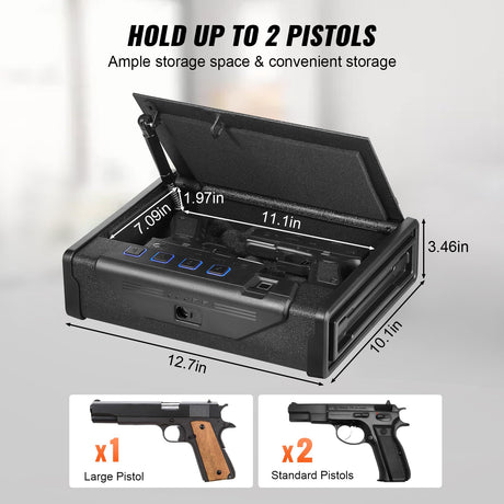 VEVOR Gun Safe for Pistols, Biometric Gun Safe with Three Quick Access Ways of Fingerprints, Passwords and Keys, Handgun Safe for 2 Pistols for Home, Bedside, Nightstand, Car VEVOR