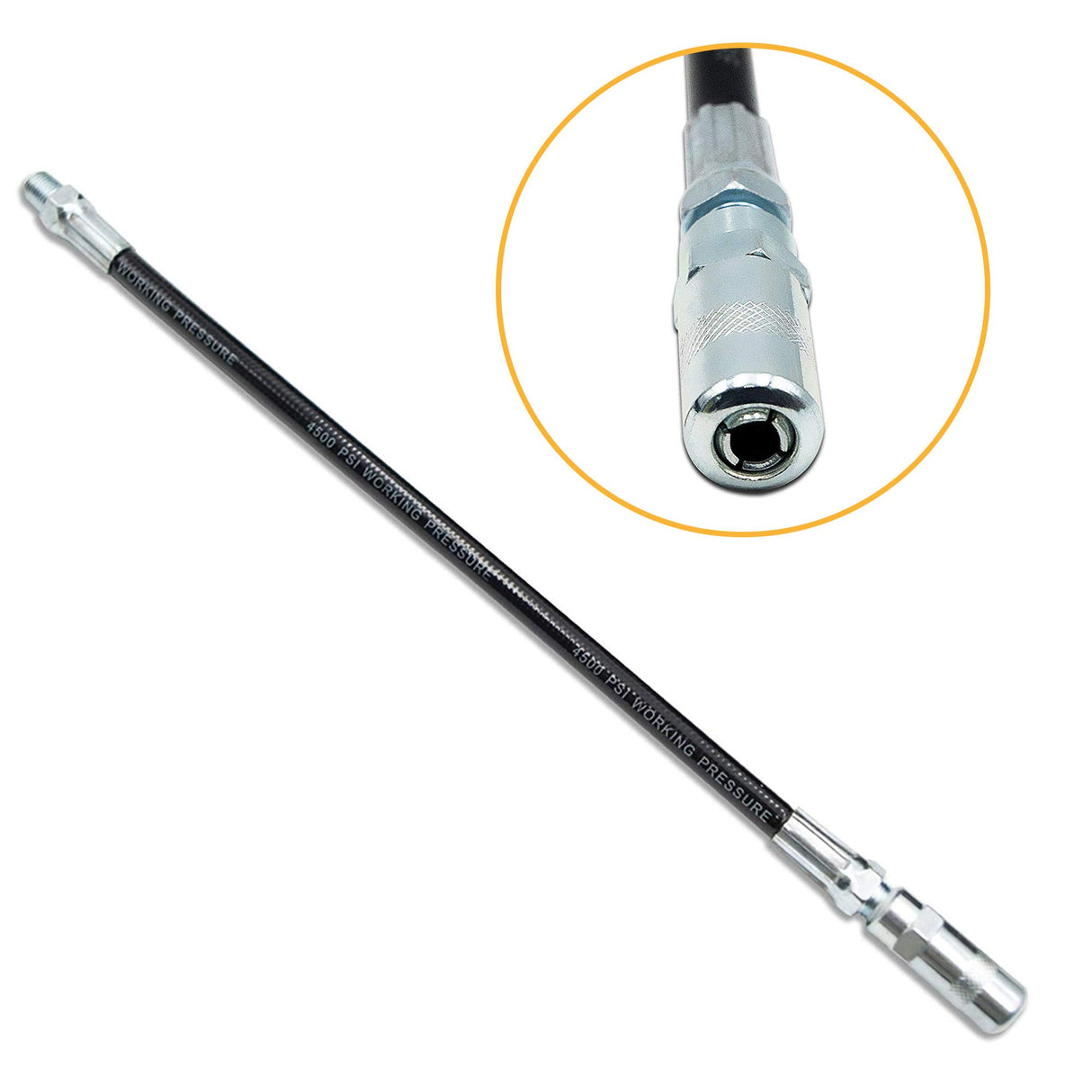 FIXSMITH-Grease-Gun-Hose,4500 PSI,12 Inch Flexible Whip Hose Extension with Coupler for Hand Operated Grease gun,1 PACK. FIXSMITH