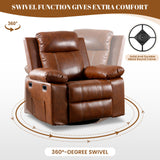 SLEERWAY Recliner Chair with Massage and Heat, Modern Swivel Reclining Chair with Remote Control and Side Pocket, Adjustable Glider Rocker Recliner Chair for Living Room, Bedroom, Lounge, Brown SLEERWAY