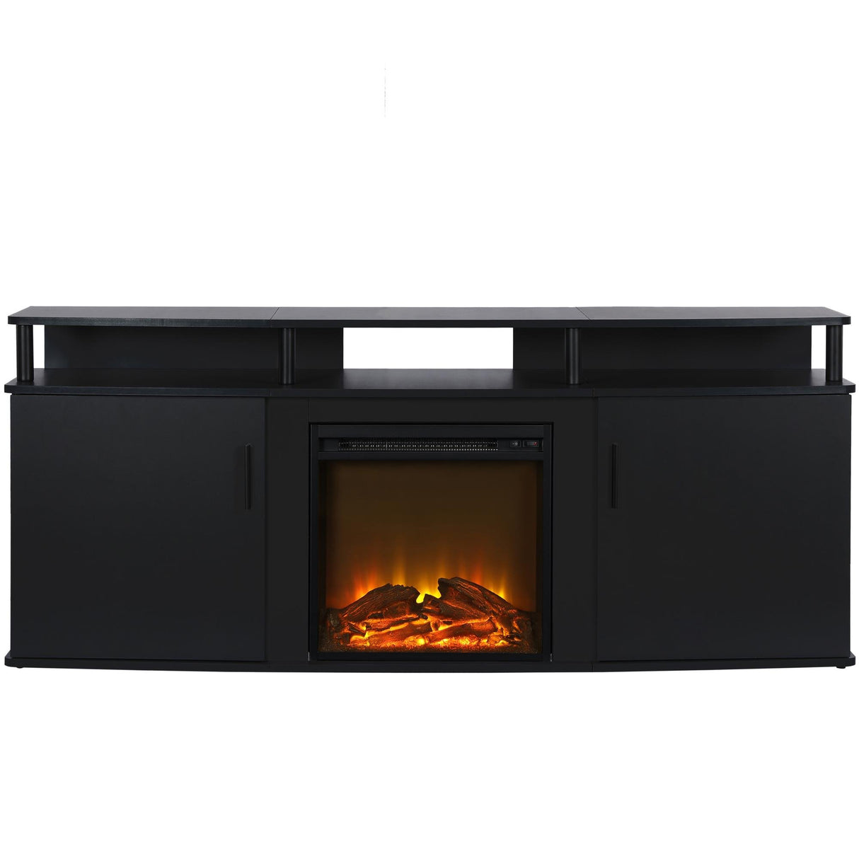 Ameriwood Home Carson Fireplace TV Stand for TVs up to 70 Inch, Replaceable Electric Fireplace Insert Heater, Realistic Log and Flame Effect, For Living Room or Bedroom, Black Ameriwood Home