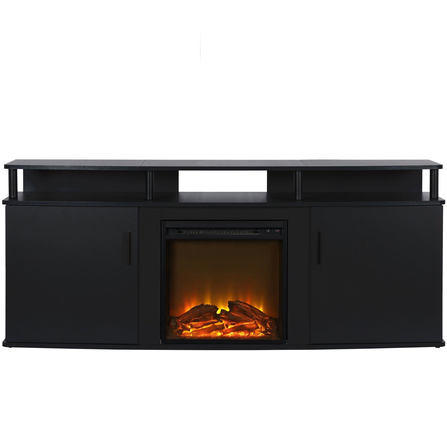 Ameriwood Home Carson Fireplace TV Stand for TVs up to 70 Inch, Replaceable Electric Fireplace Insert Heater, Realistic Log and Flame Effect, For Living Room or Bedroom, Black