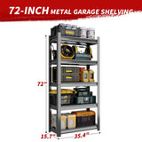 ZLBRDS 72" H Garage Shelving, 2500LBS Heavy Duty Shelving, Adjustable 5 Tier Metal Garage Storage Shelves, Storage Shelves for Industrial, Warehouse, Basement ZLBRDS