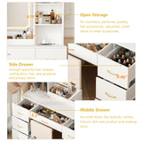 jiteentarou 47" Large Vanity Desk with Mirror and Lights, LED White Vanity Set with Stool and Power Outlet, Lighted Make up Vanity Desk with Drawers and 3 Lighting Modes for Women, Girls(White) jiteentarou