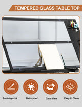 Msaleen Upgraded Glass Drafting Table Desk – Adjustable Height Adjustable Drawing Desk Craft Work for Artists and Designers (Black, 29.52''- 41.33'' H) Msaleen