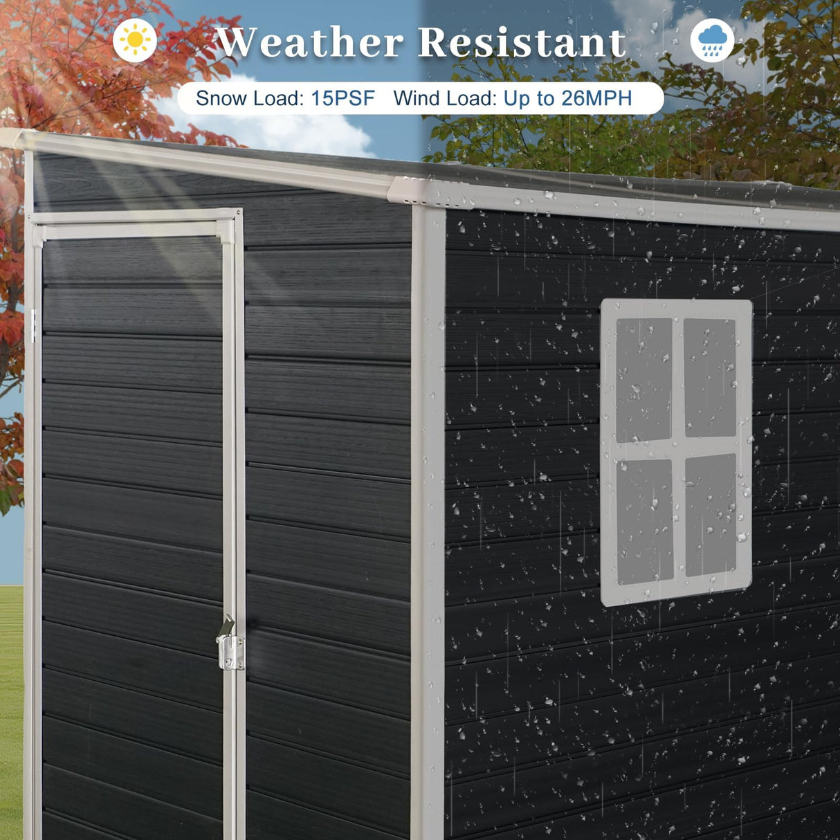 FammyLoft 4‘x8’ Lean to Shed, Resin Storage Sheds Outdoor with Floor Included, Plastic Sheds & Outdoor Storage Clearance with 2 Windows, Backyard Storage Sheds for Garden Tools, Bicycle FammyLoft