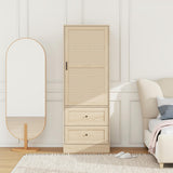 Rattan Armoire Wardrobe Closet with Drawers - 65" Tall Clothing Storage Cabinets with 2 Woven Doors 2 Drawers, Freestanding Wood Wardrobe Cabinet with Storage Cube & Hanging Rod for Bedroom (Natural) mixtavie
