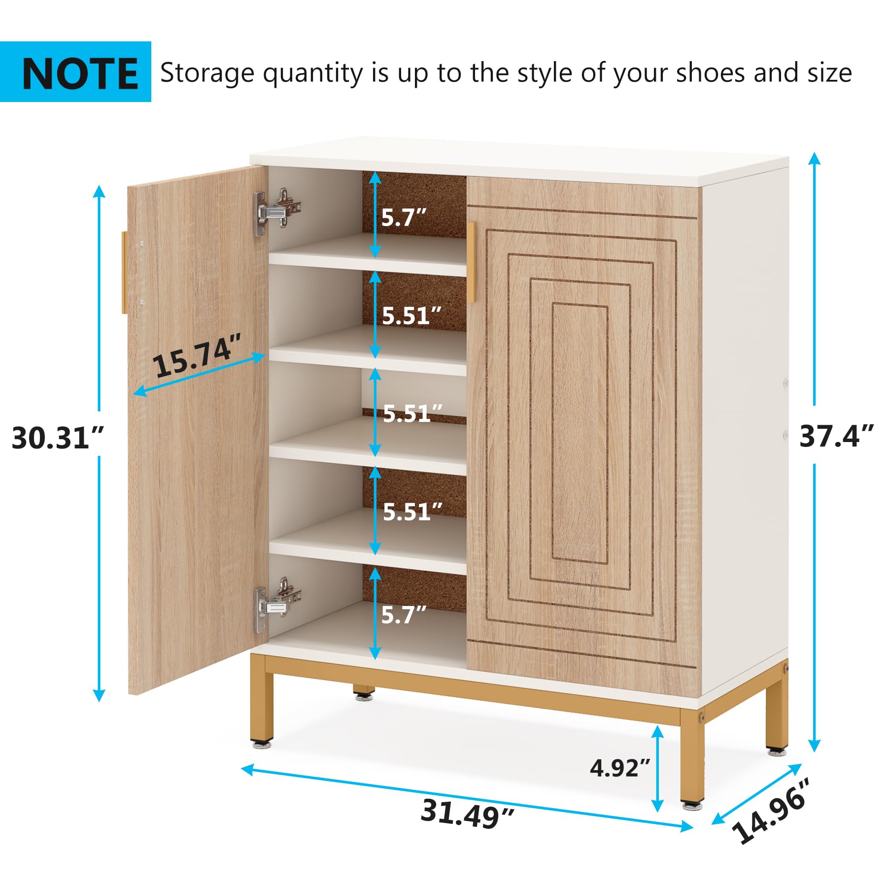 Tribesigns Shoe Cabinet with Doors, 20 Pairs Entryway Shoe Storage Cabinet with Shelves, 5-Tier Modern Free Standing Shoe Racks Storage Organizer for Closet, Living Room, Bedroom(White/Natura - WoodArtSupply