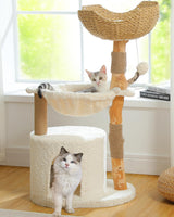 MUTTROS Modern Cat Tree for Large Cats, Wood Cat Tower for Indoor Cats, Real Branch Luxury Cat Furniture with Super Large Cozy Condo and Hammock & Scratching Post, Top Basket, White MUTTROS