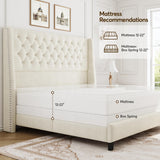 SEREINEY Queen Bed Frame with 55" Tall Headboard, Upholstered Bed Frames, Soft Fabric, Button Tufted Headboard with Windback, Platform Bed, Noise-Free, No Box Spring Needed, Beige SEREINEY