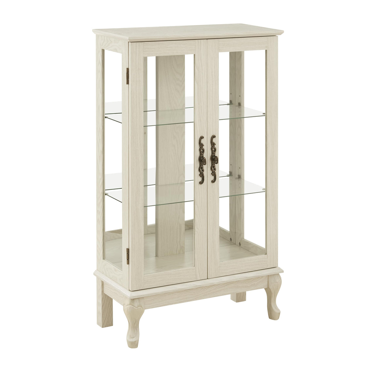 Farmhouse Display Curio Cabinet,Lighted Corner Cabinet with Tempered Glass Door & 2 Glass Shelves (E26 Light Bulb Included) YiaFurio