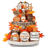 Maitys 21 Pcs Fall Thanksgiving Tiered Tray Decor Set Fall Pumpkin Gnome Truck Wood Sign Rustic Farmhouse Decor Hello Fall Wood Bead Decorative Tabletop Sign for Autumn Thanksgiving Day(Rustic) Maitys