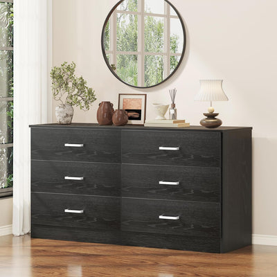 Bigbiglife Wood Dresser for Bedroom, 6 Drawer Double Dresser, Modern Chest of Drawers with Deep Drawers, Large Storage Organizer for Living Room, Closet,15.8" D x 47.2" W x 27.7" H (Black)