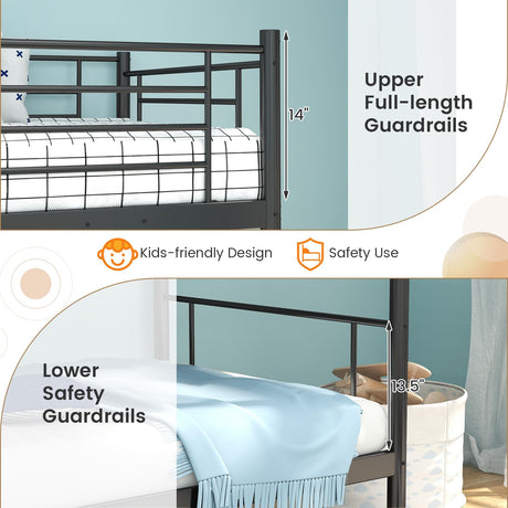 KOMFOTT Metal Twin Over Twin Bunk Bed, Heavy-Duty Metal Bunk Bed Fame with Ladder& Full-Length Guardrails for Kids, Teens & Adults, Space Saving Bunk Bed, No Box Spring Needed KOMFOTT