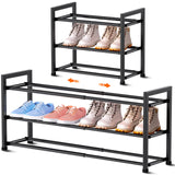 Bumusty 3-Tier Expandable Shoe Rack for Closet, 18“-33” Adjustable Shoe Rack for Small Space, Small Shoe Organizer for Front Door, Sturdy Metal, Black Bumusty