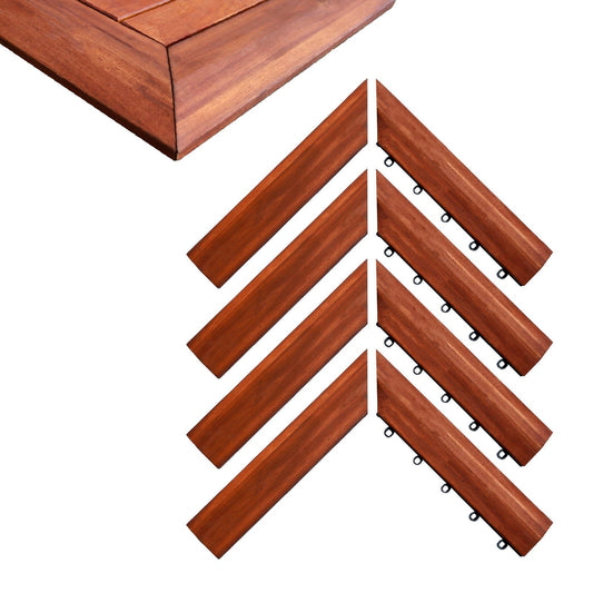 CLOVERHOLM Interlocking Deck Tiles Corner Trim Pieces, Waterproof, Easy Snap, Round Interlocking, Cover 4 Corners, Easy Match with Any Patio Tile 12" Colors (Teak) (8, 8 Corner Trim)