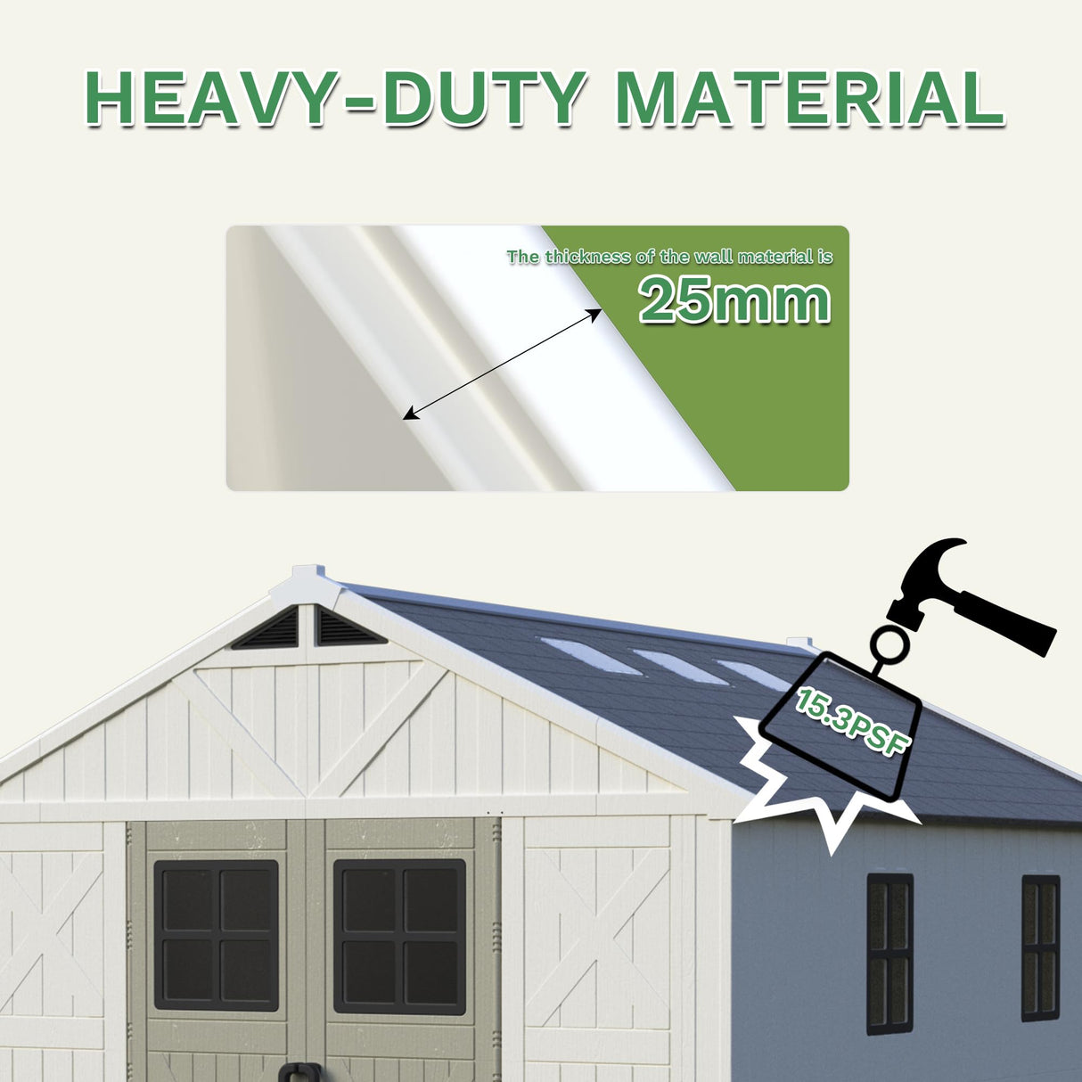 Greesum 10×12 FT Plastic Outdoor Storage Shed with Floor and Lockable Door, Resin Sheds with Windows and Skylights, Weather Resistant Organization for Garden, Lawn, Pool Supplies, Beige Greesum