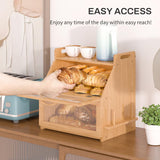 Bread Box, Bread Box for Kitchen Countertop, Large Bread Storage Container for Homemade Bread, Wooden Farmhouse Breadbox Organizers, Double Layer Bread Bin with Acrylic Window Bread Holder,Brown TQQDCI